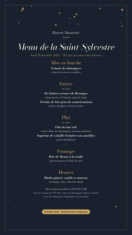 Le même menu au format story 1080 × 1920.